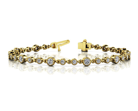 Yellow gold Round Bezel-Set Diamond Tennis Bracelet with Box Clasp