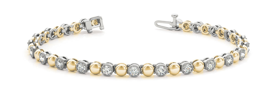 Yellow gold Round Bezel-Set Diamond Tennis Bracelet with Milgrain Prong Setting