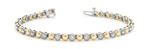 Yellow gold Round Bezel-Set Diamond Tennis Bracelet with Milgrain Prong Setting