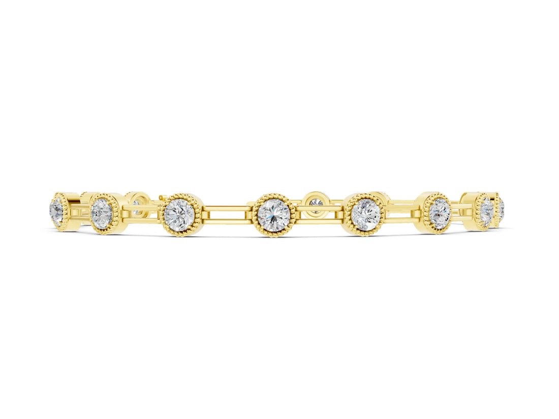 Yellow gold Round Bezel-Set Diamond Tennis Bracelet with Open Link Band_10