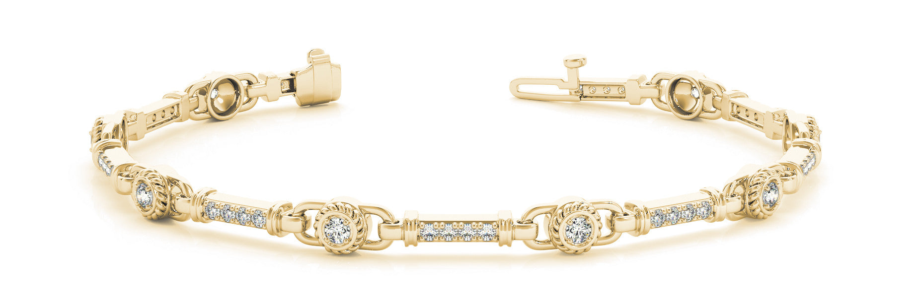 Yellow gold Round Bezel-Set Diamond Tennis Bracelet with Pave Band