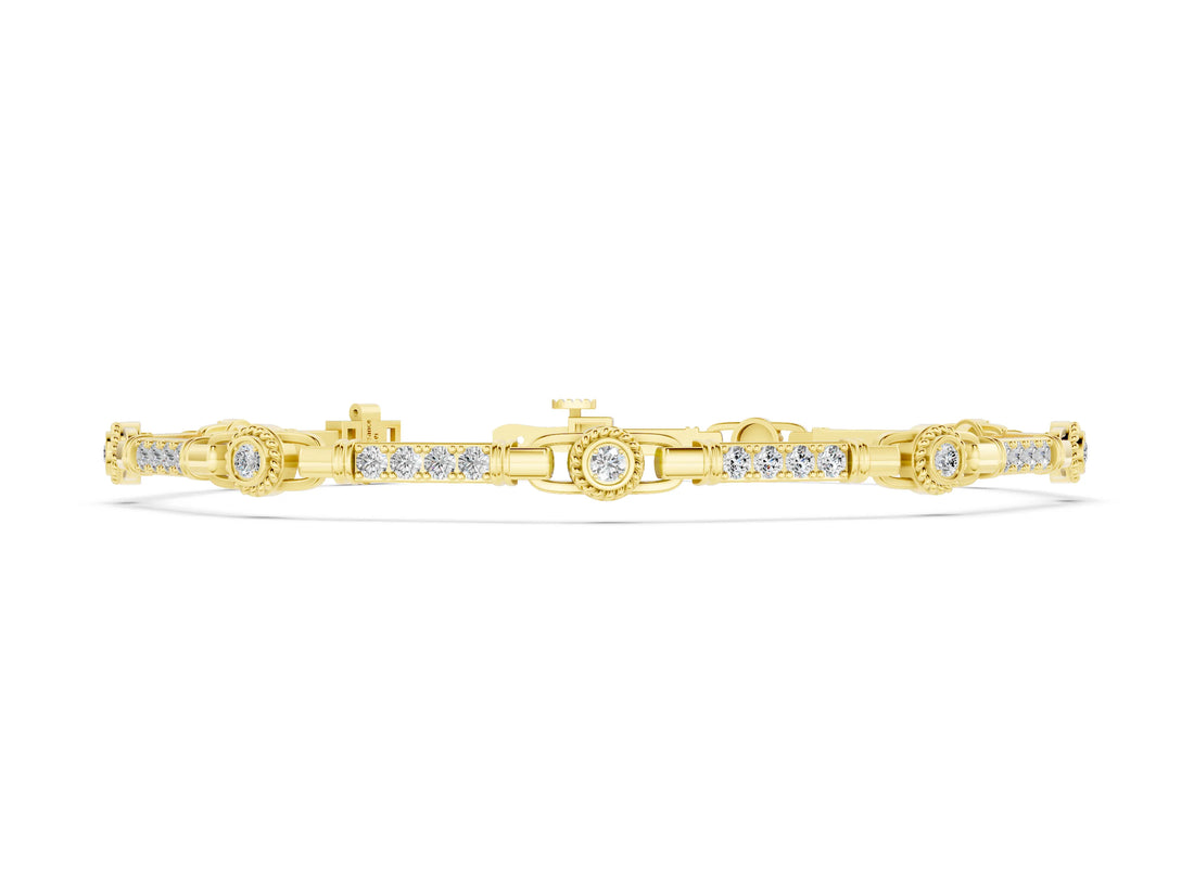 Yellow gold Round Bezel-Set Diamond Tennis Bracelet with Pave Band_2
