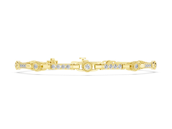 Yellow gold Round Bezel-Set Diamond Tennis Bracelet with Pave Band