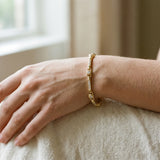 Yellow gold Round Bezel-Set Diamond Tennis Bracelet with Pave Band_6