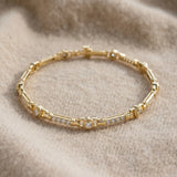 Yellow gold Round Bezel-Set Diamond Tennis Bracelet with Pave Band_9