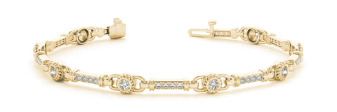 Yellow gold Round Bezel-Set Diamond Tennis Bracelet with Pave Band