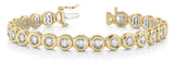 Yellow gold Round Bezel Set Diamond Tennis Bracelet with Prong Setting