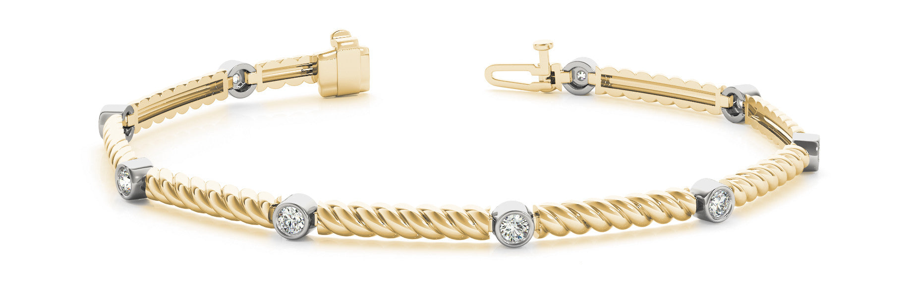 Yellow gold Round Bezel-Set Diamond Twisted Tennis Bracelet
