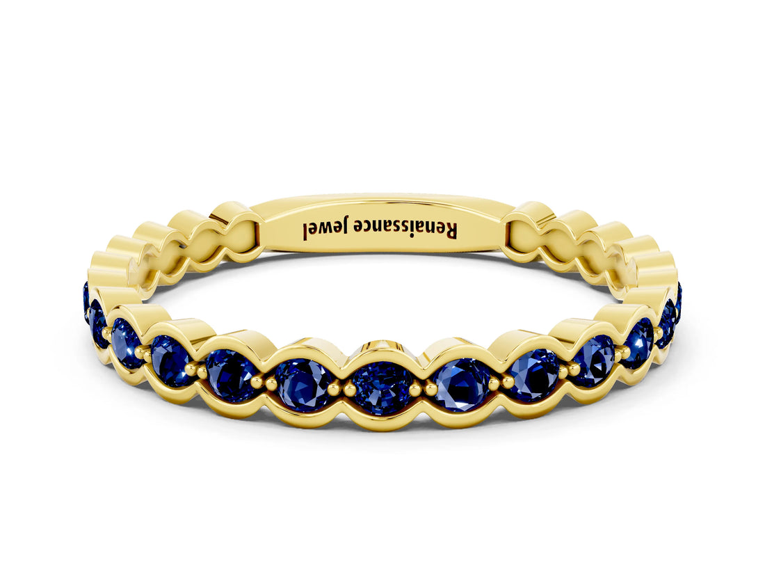 Yellow gold Round Blue Sapphire Bezel Set Eternity Band_7