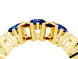 Yellow gold Round Blue Sapphire Channel Set Band with X-Prong Detail_10