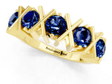 Yellow gold Round Blue Sapphire Channel Set Band with X-Prong Detail_7