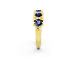 Yellow gold Round Blue Sapphire Channel Set Band with X-Prong Detail_8