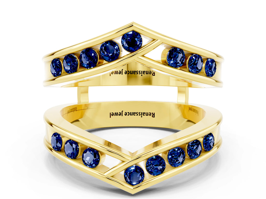 Yellow gold Round Blue Sapphire Channel-Set Chevron Band_6
