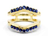 Yellow gold Round Blue Sapphire Chevron Contour Band with Prong Setting_6