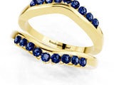 Yellow gold Round Blue Sapphire Chevron Contour Band with Prong Setting_7