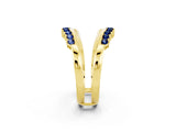 Yellow gold Round Blue Sapphire Chevron Contour Band with Prong Setting_8