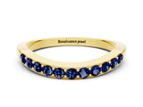 Yellow gold Round Blue Sapphire Curved Wedding Band with Channel Setting_6