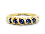 Yellow gold Round Blue Sapphire Eternity Band with Twist Prong Setting_6