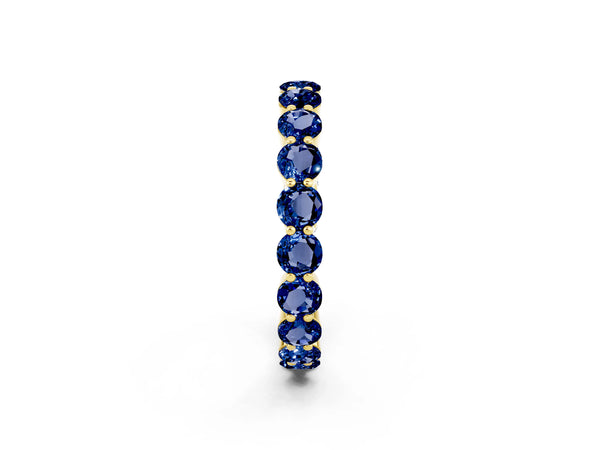 Yellow gold Round Blue Sapphire Eternity Band with U-Prong Setting