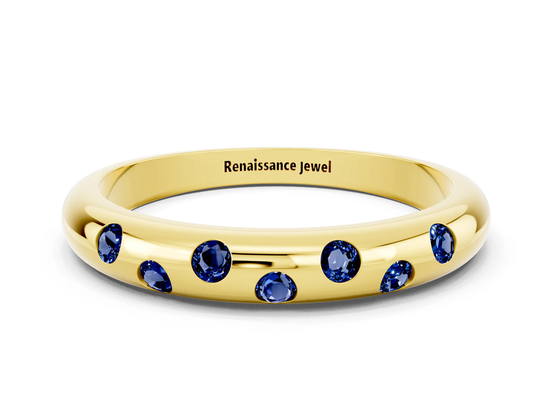 Yellow gold Round Blue Sapphire Flush-Set Comfort Fit Band_6