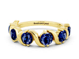 Yellow gold Round Blue Sapphire Half Eternity Band with Wave Prong Setting_6