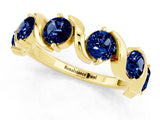 Yellow gold Round Blue Sapphire Half Eternity Band with Wave Prong Setting_7