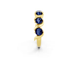 Yellow gold Round Blue Sapphire Half Eternity Band with Wave Prong Setting_8