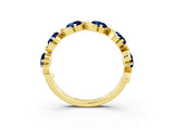 Yellow gold Round Blue Sapphire Half Eternity Band with Wave Prong Setting_9