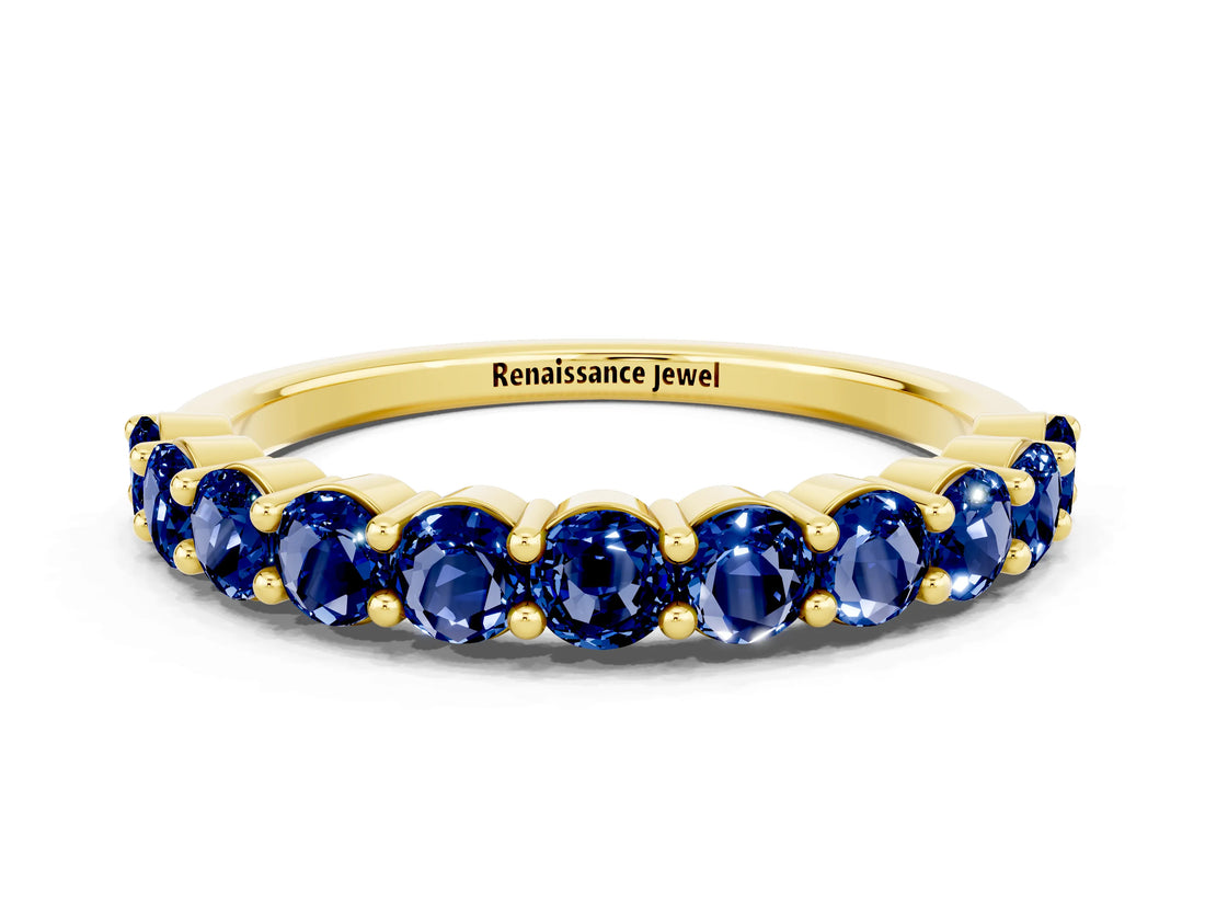 Yellow gold Round Blue Sapphire Half-Eternity Prong-Set Band_6