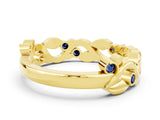 Yellow gold Round Blue Sapphire Leaf Eternity Band with Bezel Setting_42