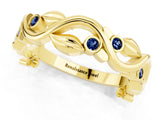Yellow gold Round Blue Sapphire Leaf Eternity Band with Bezel Setting_79