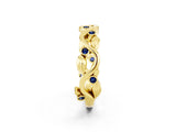 Yellow gold Round Blue Sapphire Leaf Eternity Band with Bezel Setting_80