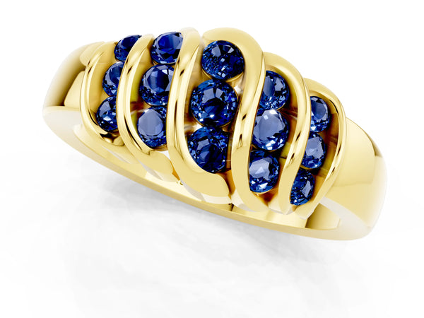 Yellow gold Round Blue Sapphire Multi-Row Crossover Band
