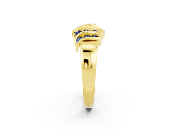 Yellow gold Round Blue Sapphire Multi-Row Crossover Band