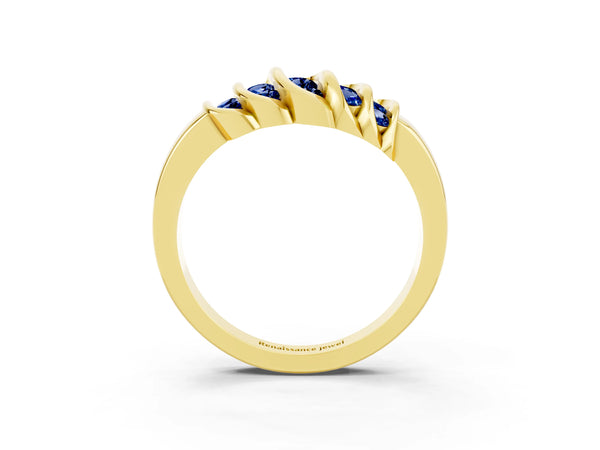 Yellow gold Round Blue Sapphire Multi-Row Crossover Band