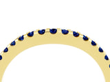 Yellow gold Round Blue Sapphire Pavé Set Curved Wedding Band_10