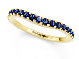 Yellow gold Round Blue Sapphire Pavé Set Curved Wedding Band_7