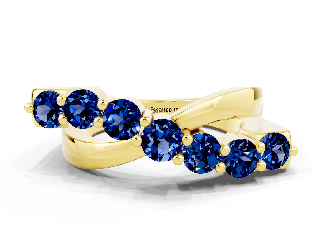 Yellow gold Round Blue Sapphire Prong-Set Crossover Band_6