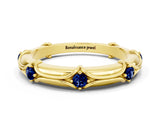 Yellow gold Round Blue Sapphire Prong Set Milgrain Eternity Band_6