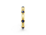 Yellow gold Round Blue Sapphire Prong Set Milgrain Eternity Band_8