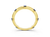 Yellow gold Round Blue Sapphire Prong Set Milgrain Eternity Band_9