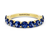 10K Yellow Gold Round Blue Sapphire Shared Prong Eternity Band