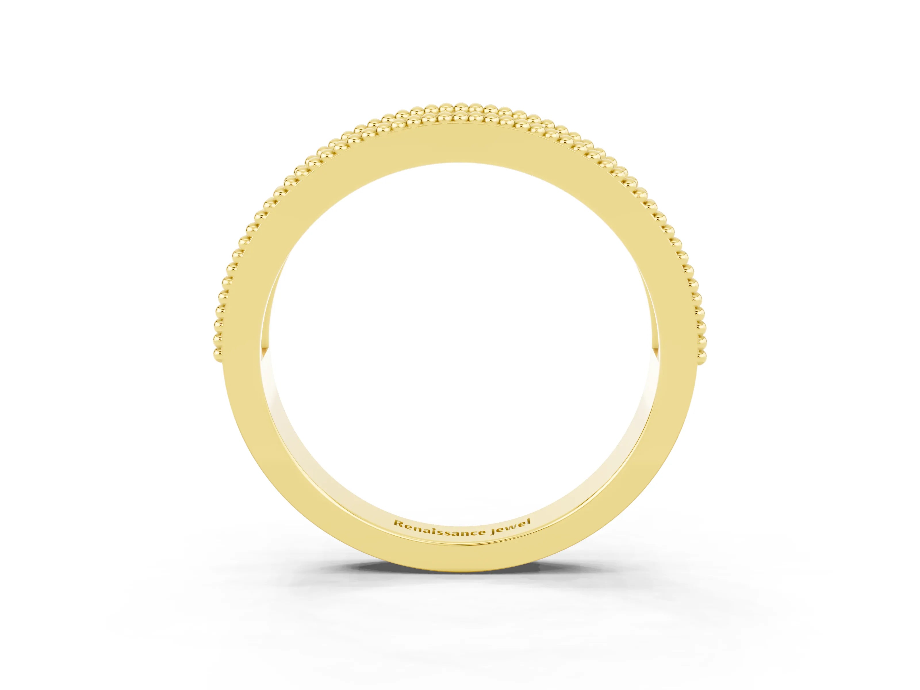 Yellow gold Round Blue Sapphire Twist Milgrain Band with Bezel Setting_15