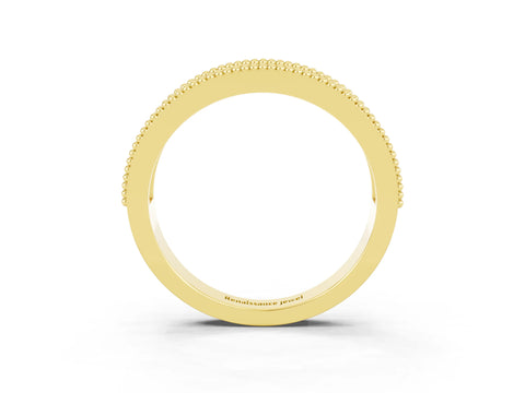 Yellow gold Round Blue Sapphire Twist Milgrain Band with Bezel Setting_15
