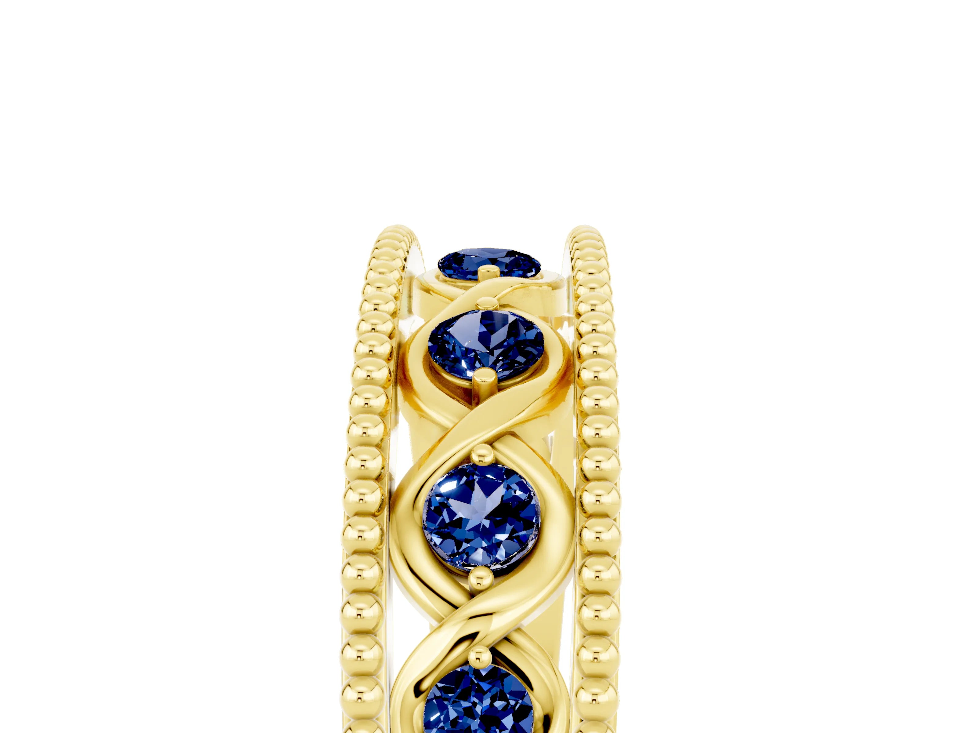 Yellow gold Round Blue Sapphire Twist Milgrain Band with Bezel Setting_17