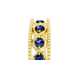 Yellow gold Round Blue Sapphire Twist Milgrain Band with Bezel Setting_17