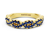 Yellow gold Round Blue Sapphire Twisted Eternity Band with Pavé and Shared Prong Setting_22