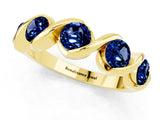 Yellow gold Round Blue Sapphire Wave Band with Channel Setting and Shared Prongs_7