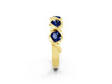 Yellow gold Round Blue Sapphire Wave Band with Channel Setting and Shared Prongs_8
