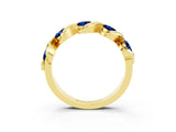 Yellow gold Round Blue Sapphire Wave Band with Channel Setting and Shared Prongs_9